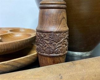 Vintage hand-carved wood spice/tobacco jar