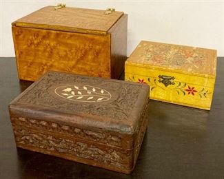 Vintage wooden trinket boxes, vintage hand-made recipe box