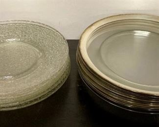 "By Cracky" by Smith Glass plates (set of 6); silver edged glass plates (set of 9)