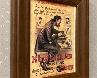 Framed vintage Kirk's Flake Soap advertising print