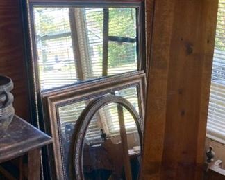 Antique mahogany framed mirror; antique oval mirror; Tuscan frame beveled mirror; Venetian frame beveled mirror