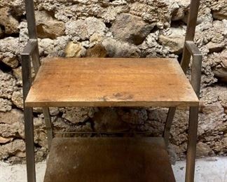 Vintage wood and metal rolling work cart