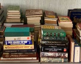 Lots of books! Hardbacks, paperbacks, fiction, non-fiction, biographies, cookbooks, reference books, and more!