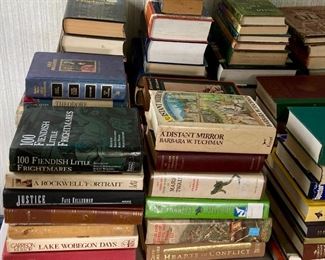 Lots of books! Hardbacks, paperbacks, fiction, non-fiction, biographies, cookbooks, reference books, and more!