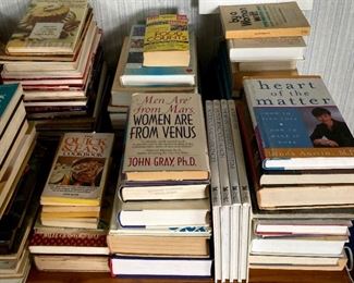 Lots of books! Hardbacks, paperbacks, fiction, non-fiction, biographies, cookbooks, reference books, and more!