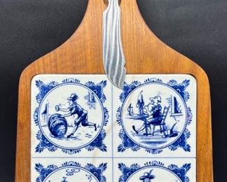Delft style Cheese Board w Knife