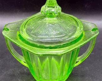 Green Depression Glass Sugar Bowl
