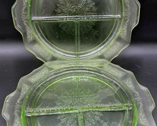 Hocking Glass Company Princess Pattern Green Glass Divided Sectional Plates