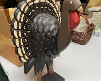 Vintage 1990's Wooden Wild Turkey Statue by Midwest of Cannon Falls