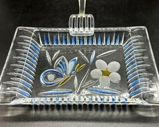 Cut Crystal Rectangular Serving Tray w Butterfly