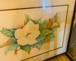 original watercolor of Magnolias--artist "Phillips"
