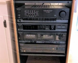 Sony stereo system in cabinet