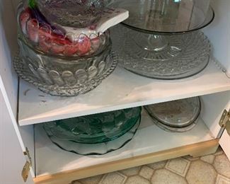 Cake plates, baking dishes, vintage glassware