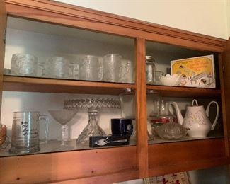 Tea pot, vintage cake plate, Flintstone mugs