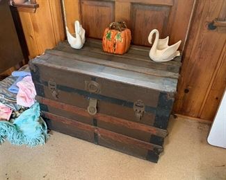 Antique trunk, swan planters