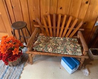 Rustic log bench, vintage stool, cooler