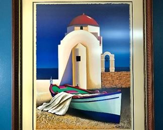 Peaceful serigraph by Medvedev (1931-2015). Working in a variety of media throughout his career, including painting, printmaking, watercolor and sculpture, artist Igor Medvedev's art is characterized by a focus on structure, deep colors, a masterful use of light and shadow, and a tranquil, peaceful mood.