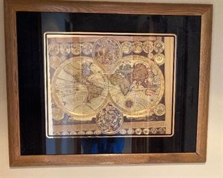 framed Old World map of the world