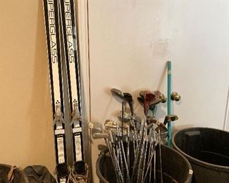 Fischer Superglass snow skis, golf clubs