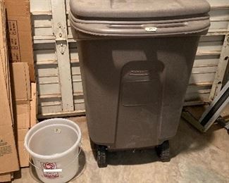 covered rolling trash barrel