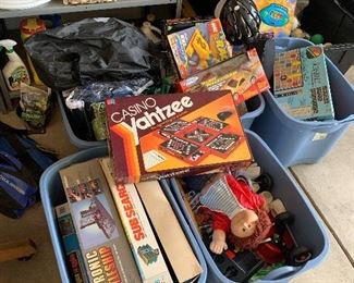Vintage games, camping equipment, toys