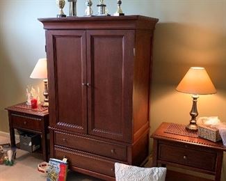Night stands, lamps, armoire or entertainment center