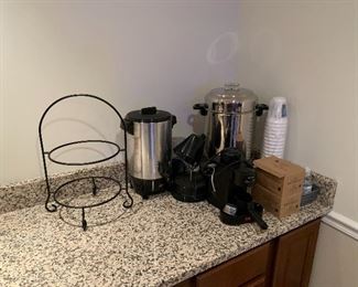 Coffee urns, plate stand