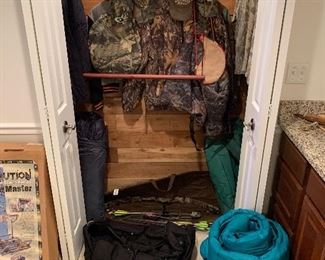 Hunting tents, sleeping bags, clothing