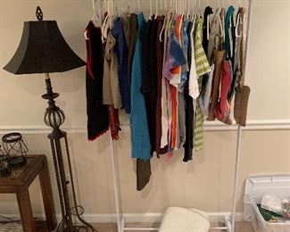 Floor lamp, clothes rack, clothes