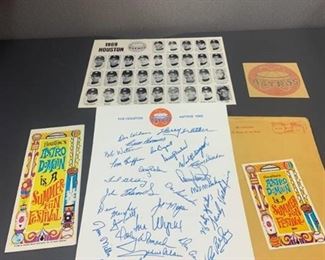 Lot of Houston Astros Baseball Memorabilia from 1969 - Iron on Patch, Letterhead, Programs & Roster Photo in Original Envelope