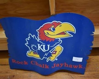 Metal Rock Chalk Jayhawk Hanging Sign | 17.5" x 13"