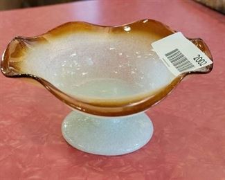 VTG Bubble Glass Pedestal Compote with Amber Rim | 5.75" x 3"