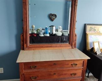 ANTIQUE 3 DRAWER DRESSER W/ MIRROR