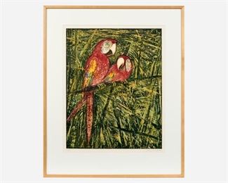 21. JOHN ALEXANDER "Parrots" (1989 Woodcut)