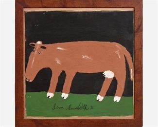 22. JIMMY LEE SUDDUTH "Brown Cow" (Painting on Board)