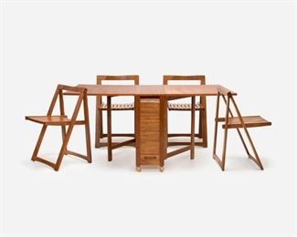 100. 1960s Drop-Leaf Dining Table with Four Stored Chairs