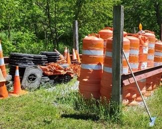 Orange Safety Cones Various Sizes And Styles, Approx 100 And Reflective Traffic Controls Barrels With Rubber Bases, Approx Qty 75