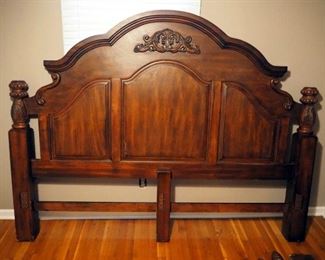 Solid Wood Four Poster Style King Size Bed Frame, Including Headboard, 64" x 83", Footboard, 45" x 83", Side Rails, And Posters, 42" Tall