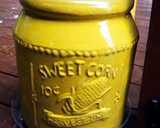 Cast Concrete Silver Queen Seed Co Sweet Corn Crock Planters, Qty 2, 13" x 11" And 18" x 15"