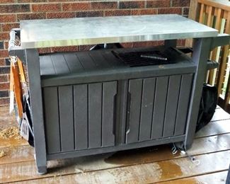 Outdoor Grilling Prep Table With Stainless Steel Top, 35.5" x 53" x 20.5", Includes Kingsford Charcoal, Grilling Utensils, Gas Line And More