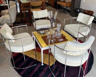 Milo Baughman style chairs, Richard Shultz for Knoll occasional table