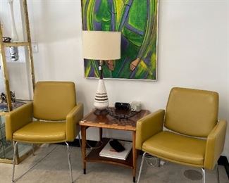 JG Furniture Chairs, Lane Acclaim Side Table, MCM Lamp, Original Painting by BP Krashes