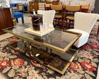 Milo Baughman or DIA style 55" brass coffee table