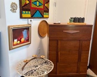 MCM 4 Drawer Tallboy, Fiberglass Table, Vintage Art