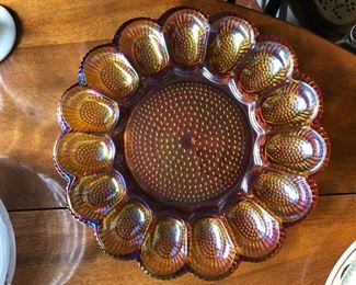 Amber Glass Deviled Egg Serving Plate