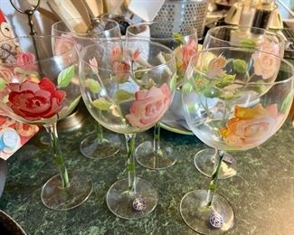 Rose Painted Wine Glasses