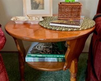 vintage accent table, coffee table books