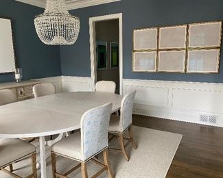 Custom Dining Table Solid Cerused White Oak /Star Veneer - 66" round + 24" Leaf Expands to an Oval