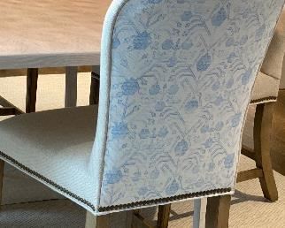 Set of 8 Dining Chairs by Lee/Zak & Fox Custom Fabric - 21" W X 25" D X 38" H - $3,000