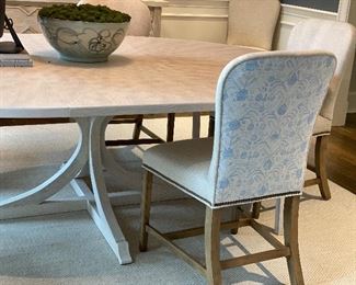 Set of 8 Dining Chairs by Lee/Zak & Fox Custom Fabric - 21" W X 25" D X 38" H - $3,000